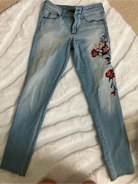 Light Wash Embroidered Floral  Jeans
